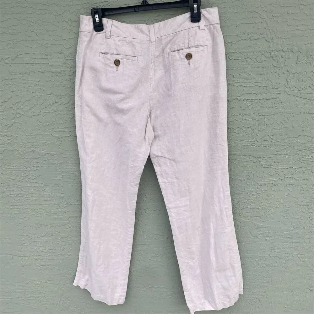 Banana Republic Women's Chino Pants Size 6 Beige Linen-Cotton Button